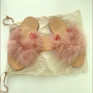 Brother Vellies Ostrich Feather Slides Pink